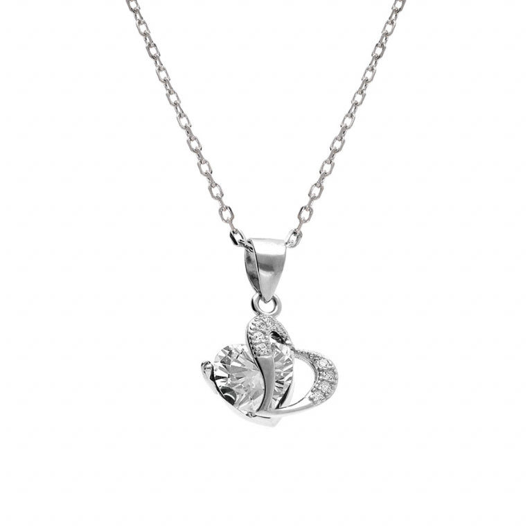 Collier mode double cœur en argent 925 rhodié avec oxydes blancs
