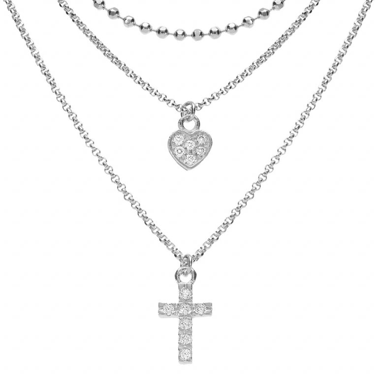 Collar Cruz Corazón – Plata | Azuline