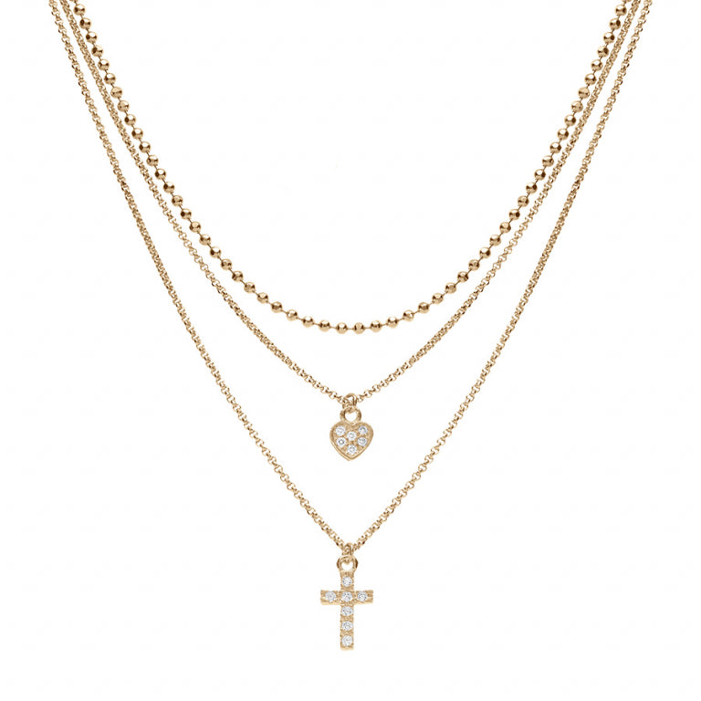 Heart and Cross Necklace – Silver Gilded with Fine Gold | Azuline view 2