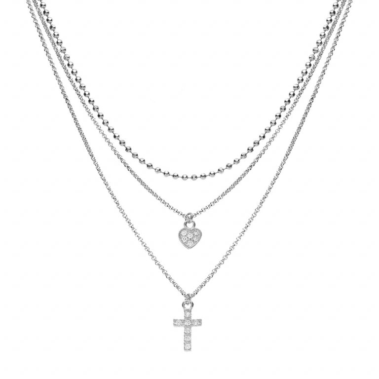 Collar Cruz Corazón – Plata | Azuline ver 2