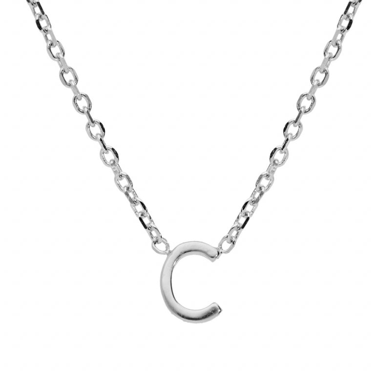 Collier petite initiale C en argent 925 rhodié