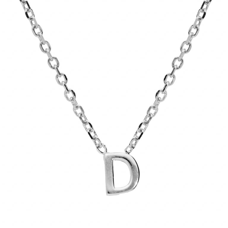Collier motif initiale D en argent 925 rhodié