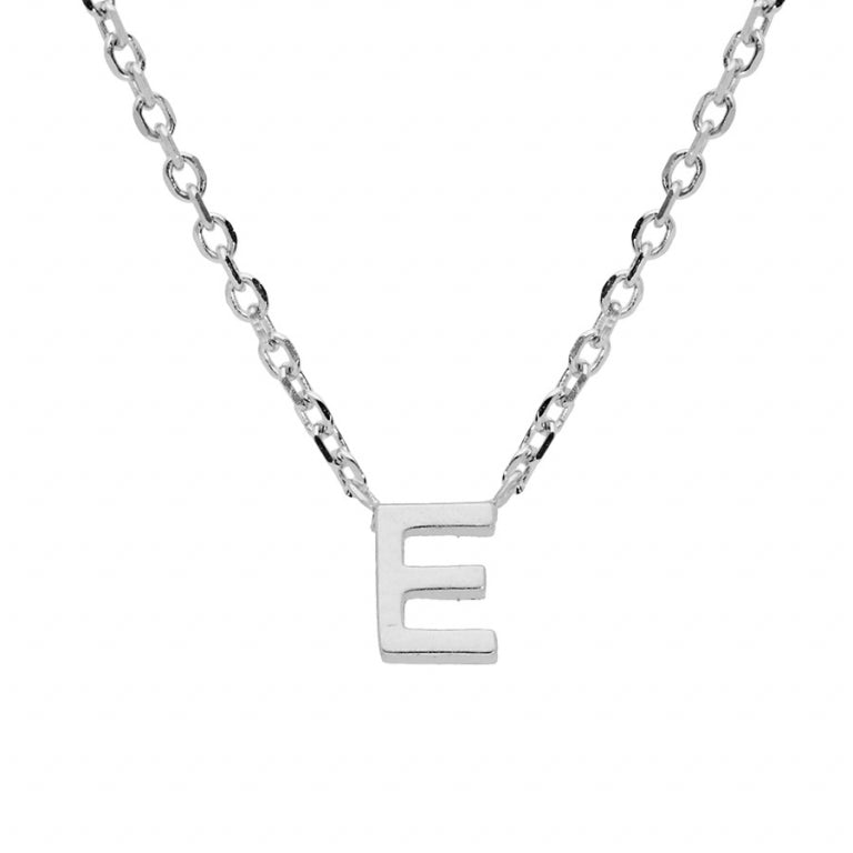 Collier mode initiale E en argent 925 rhodié