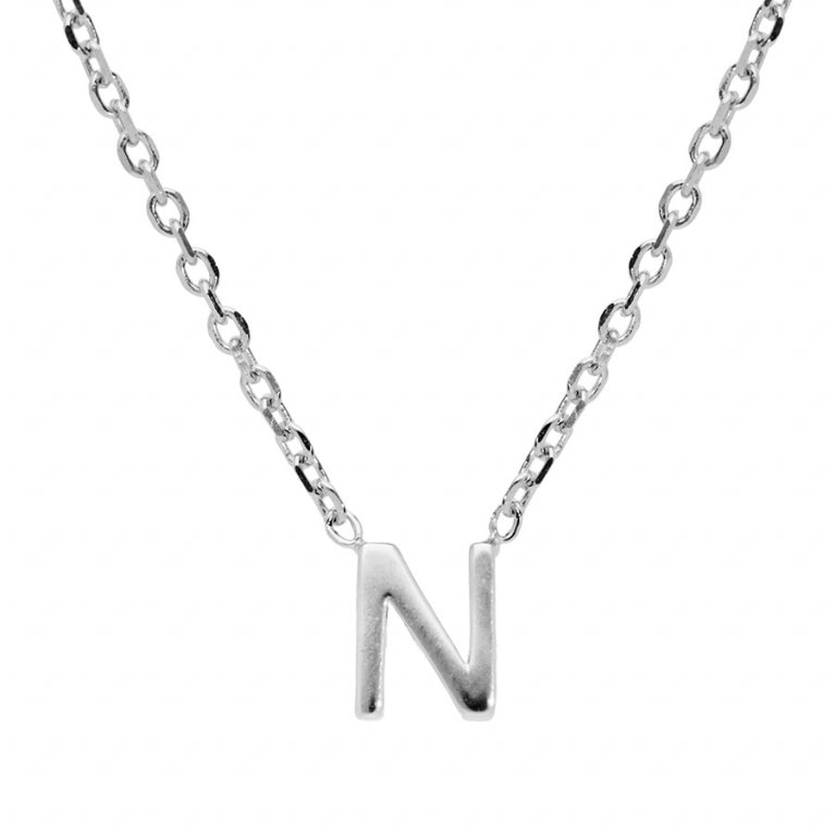 Collier mode petite initiale N en argent 925 rhodié