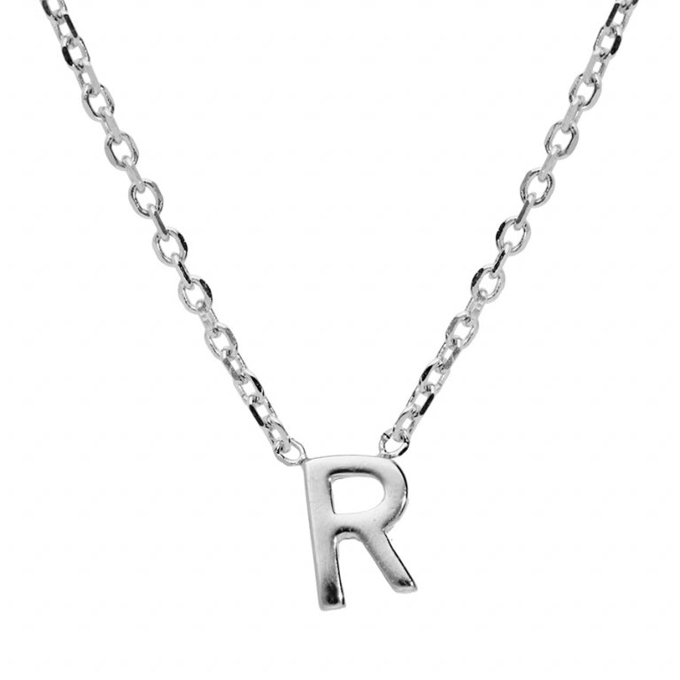 Collier mode petite initiale R en argent 925 rhodié