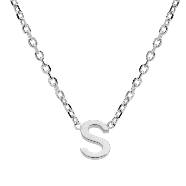 Collier initiale S en argent 925 rhodié