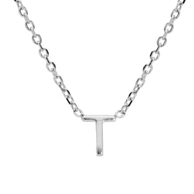 Collier mode initiale T en argent 925 rhodié