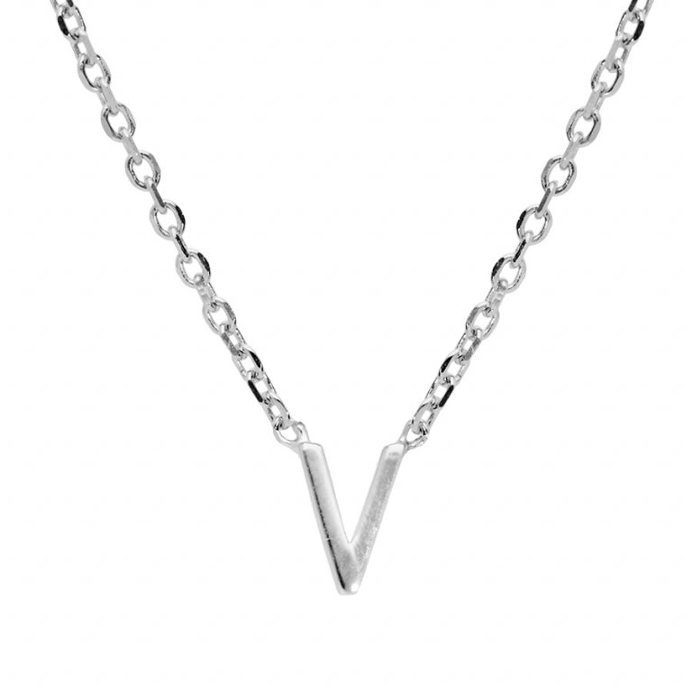 Collier mode initiale V en argent 925 rhodié
