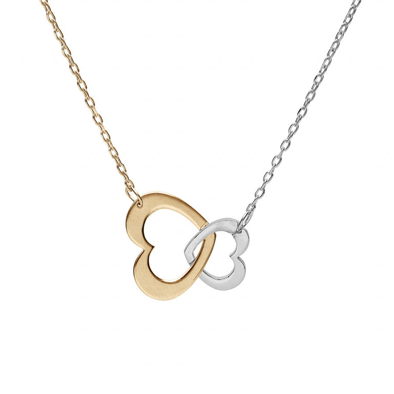 Collar Doble Corazón – Plata Dorada con Oro Fino | Azuline ver 2
