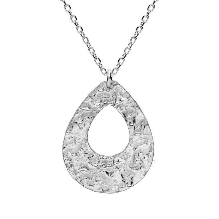 Hammered Drop Halsband – Silver | Azulin