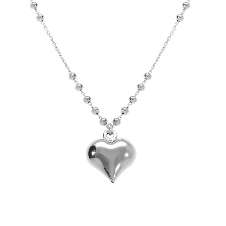 Collier motif cœur bombé en argent 925 rhodié – Azuline