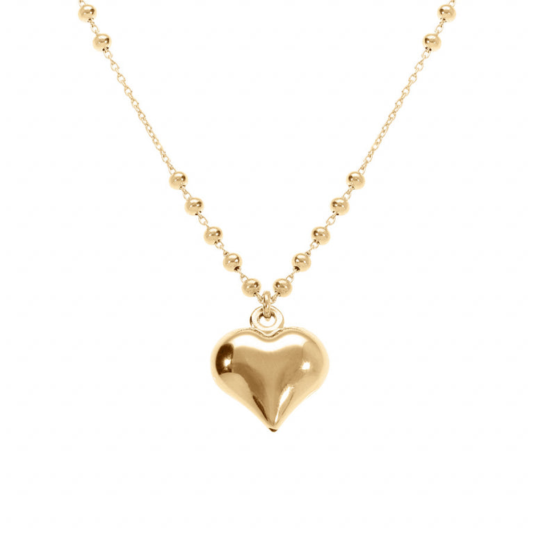 Collier mode coeur bombé en argent 925 avec chainette à boules