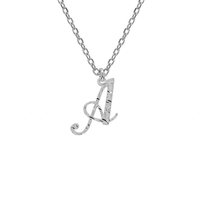 Collier initiale anglaise A diamantée en argent 925 rhodié – Azuline