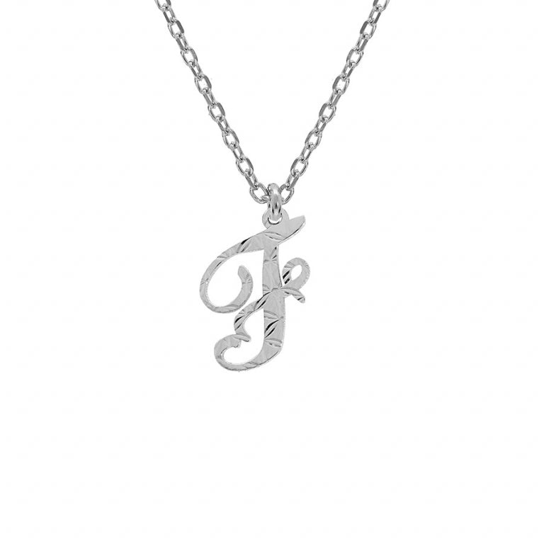 Collier mode lettre anglaise F diamanté en argent 925 rhodié