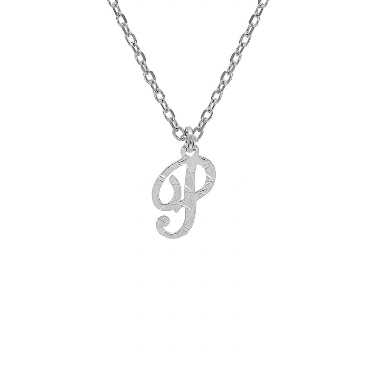 Collier initiale anglaise P diamantée en argent 925 rhodié – Azuline