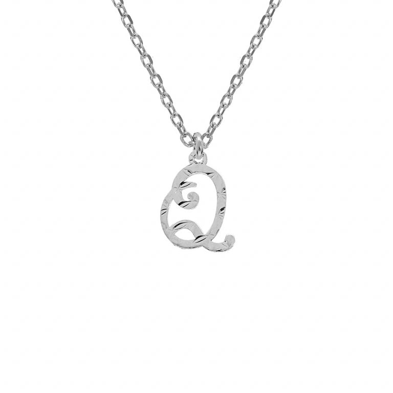 Collier initiale anglaise Q diamantée en argent 925 rhodié – Azuline