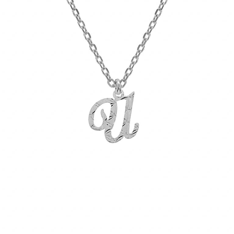 Collier lettre anglaise U en argent 925 rhodié diamanté