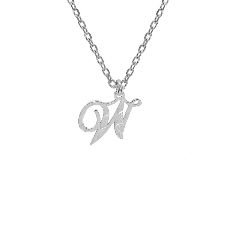 Collier lettre anglaise W en argent 925 rhodié avec finition diamantée