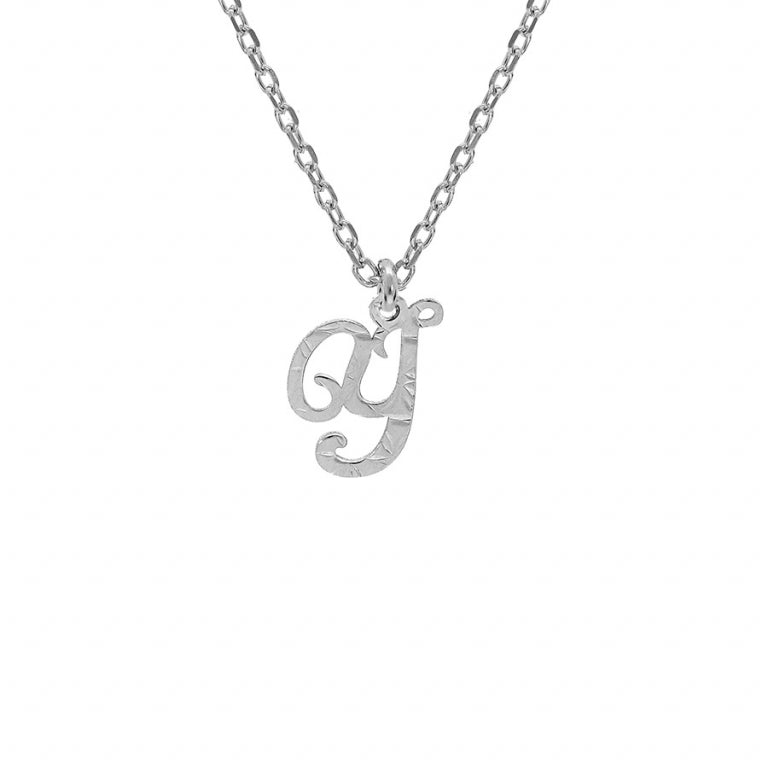 Collier mode lettre anglaise Y diamanté en argent 925 rhodié
