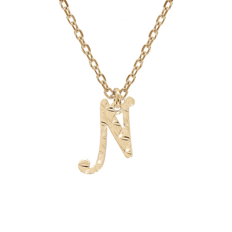 Collier initiale anglaise N diamantée en argent 925 doré – Azuline