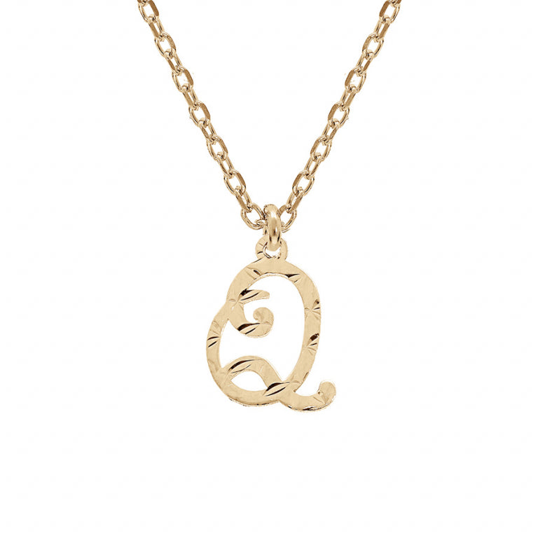 Collier initiale anglaise Q diamantée en argent 925 doré – Azuline