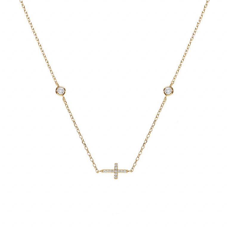 Cross Necklace – Silver Gilded with Fine Gold | Azuline view 2