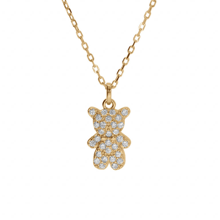 Collier mode ourson en argent 925 doré avec oxydes de zirconium blancs