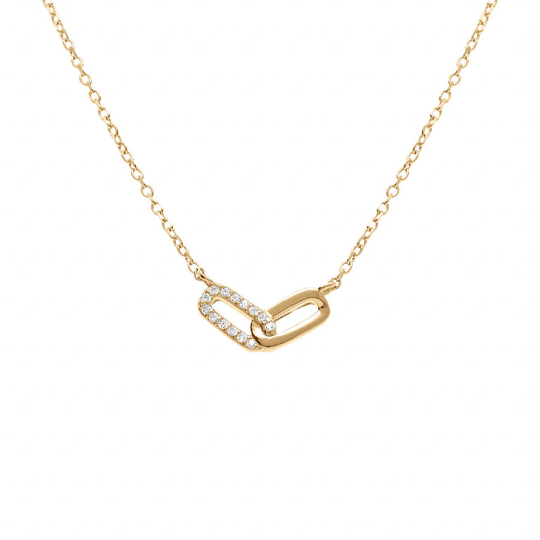 Collier mode rectangles entrelacés en argent 925 avec oxydes de zirconium blancs