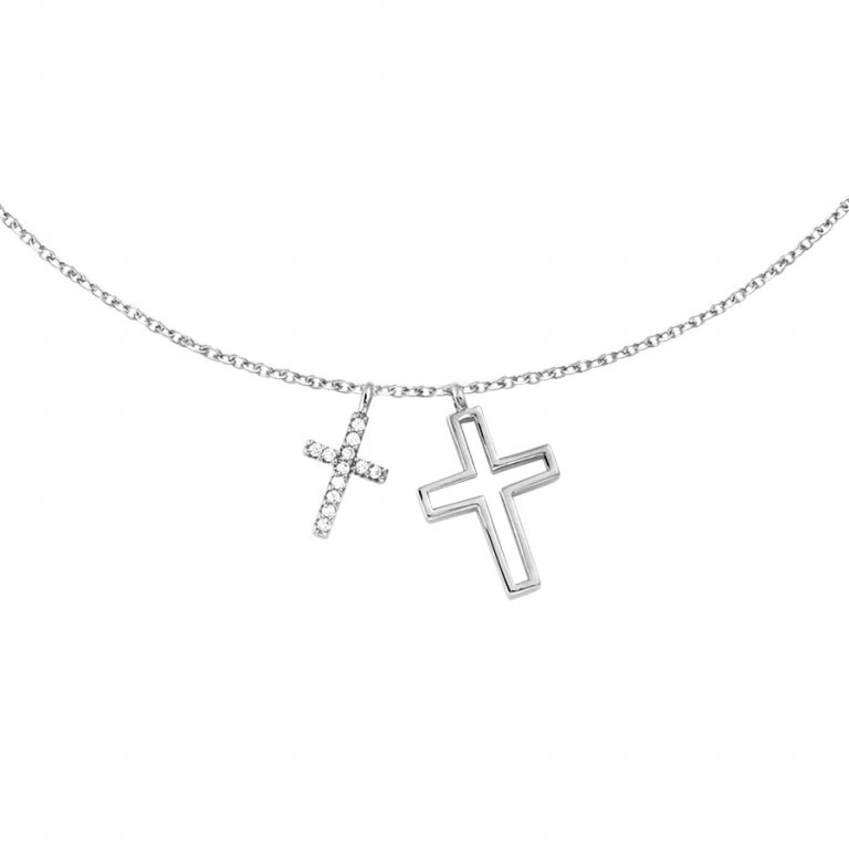 Colier dublu cruce – Argint | Azulin