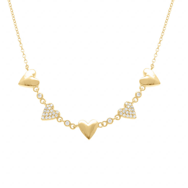 Collier mode cœurs lisses et oxydes blancs en argent 925