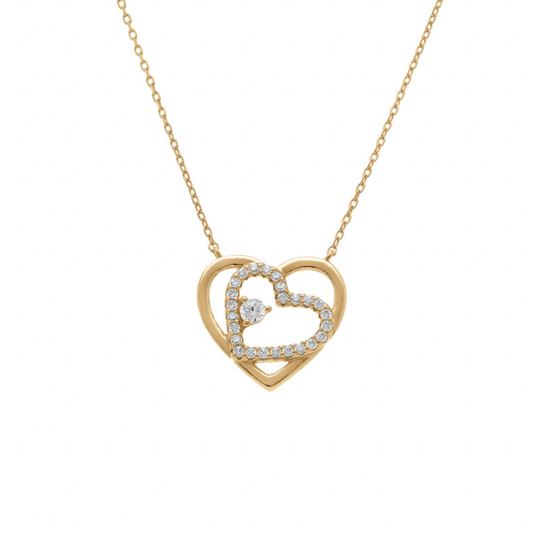 Collier mode cœur en argent 925 doré avec oxydes de zirconium blancs