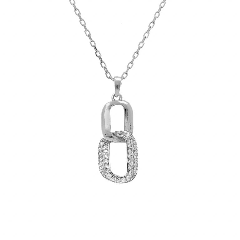 Collier mode pendentif 2 éléments entremêlés en argent 925 rhodié