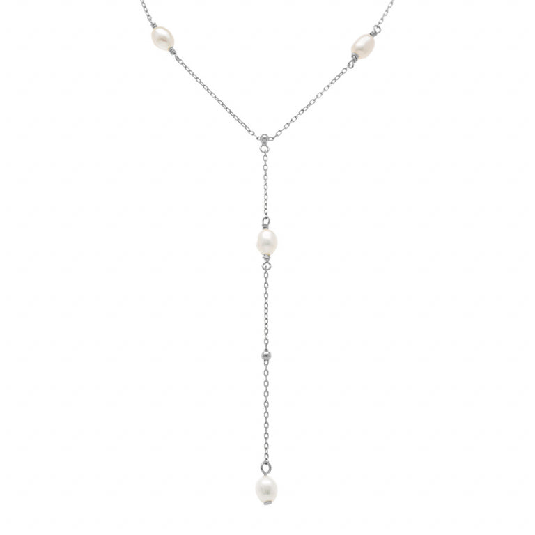 Collier forme cravate perles de culture en argent 925 rhodié – Azuline