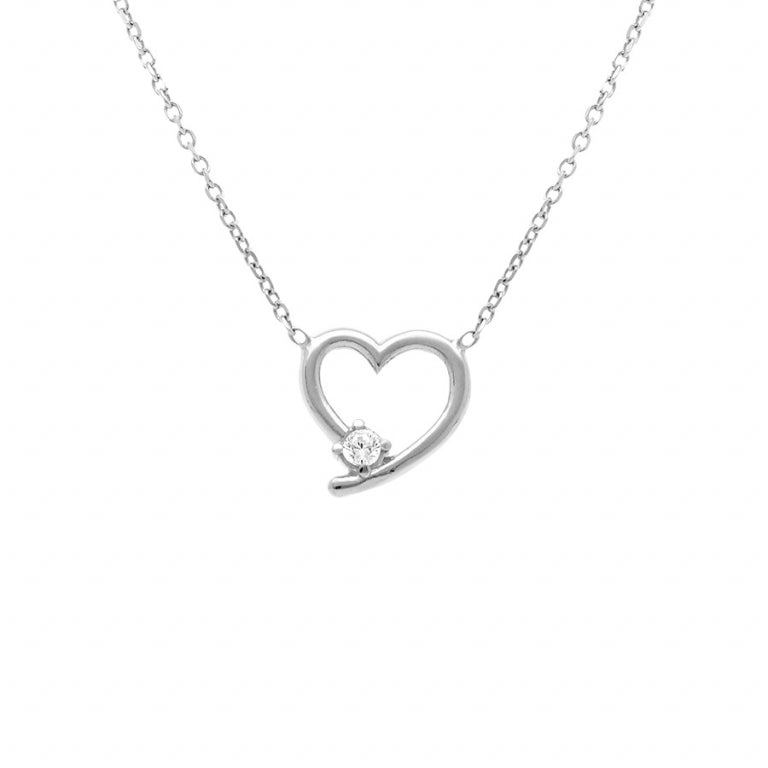 Collier mode cœur oxydes blancs en argent 925 rhodié