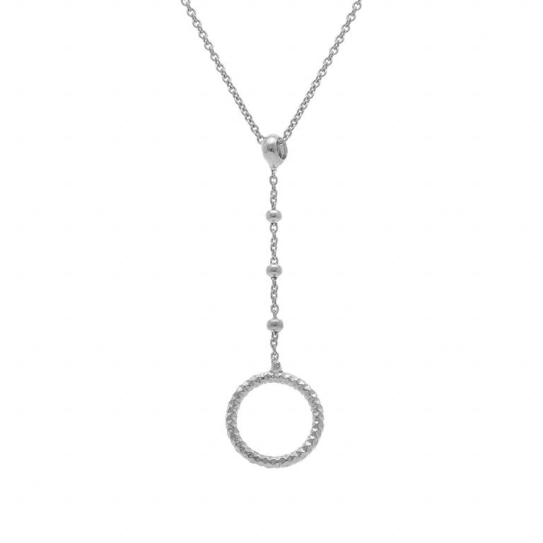 Collier mode forme cravate avec cercle en argent 925 rhodié