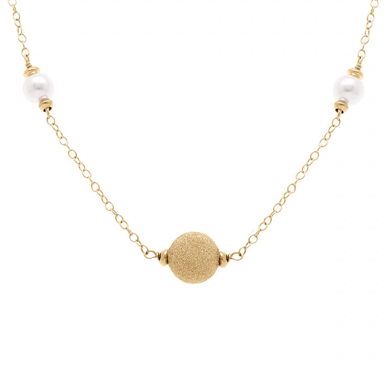 Collier mode boules givrées et perles blanches en Argent 925