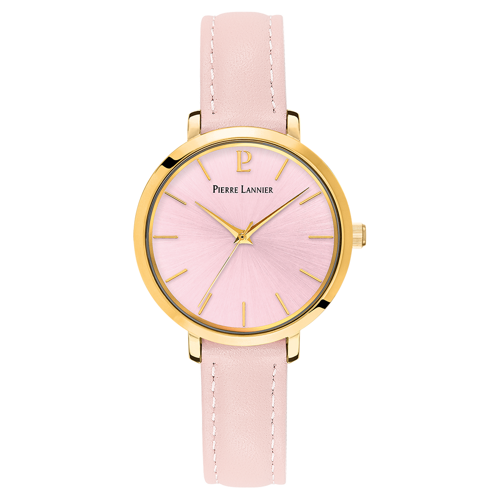 Montre femme Pierre Lannier CHOUQUETTE 038J555 – cadran rose bracelet cuir rose – vue de face