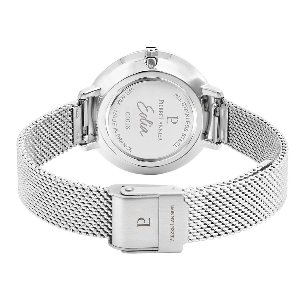 Mostrador branco semifosco, ponteiros em ouro rosa, moldura elegante Pierre Lannier 040J608