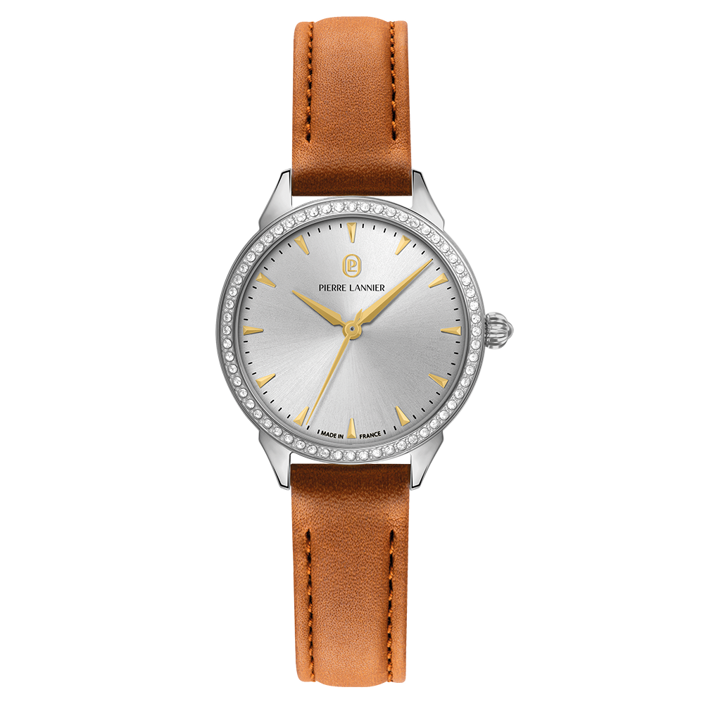 Montre femme Pierre Lannier ASTORIA 040K624 – cadran argenté bracelet cuir brun – vue de face