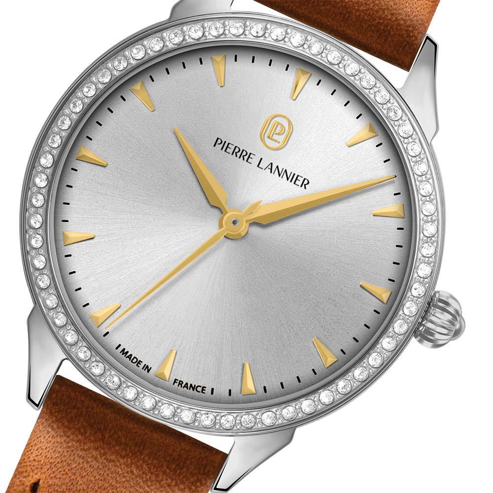 Montre femme Pierre Lannier ASTORIA 040K624 – cadran argenté bracelet cuir brun – vue 2