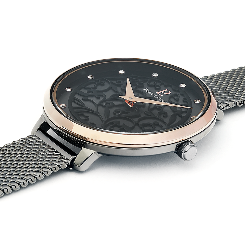 Grå sunray urtavla, roséguld visare, elegant bezel Pierre Lannier 045L988