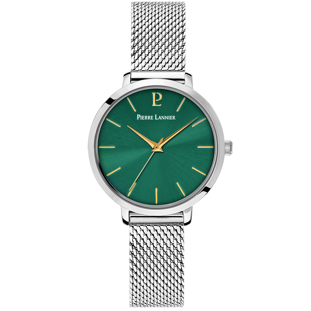 Montre femme Pierre Lannier CHOUQUETTE 046H671 – cadran vert bracelet acier milanais argenté – vue de face