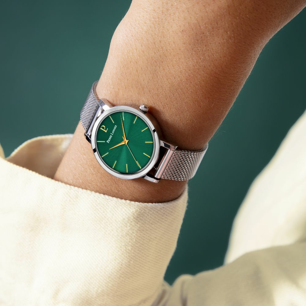 Montre femme Pierre Lannier CHOUQUETTE 046H671 – cadran vert bracelet acier milanais argenté – vue 2