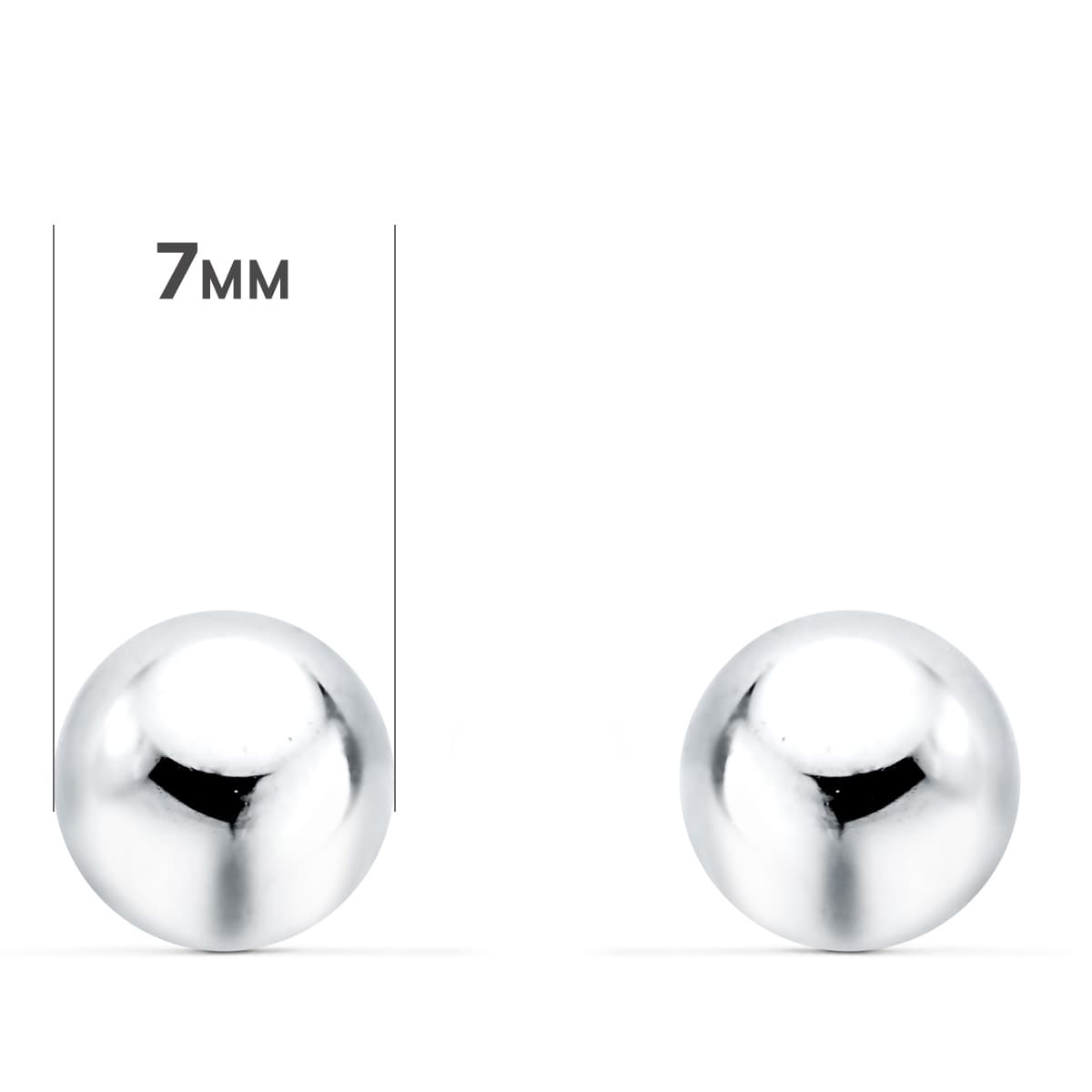 Boucles d'oreilles en Or Blanc 18K Boule Lisse et Creuse Brillante Largeur : 7 mm Boutons de Pression