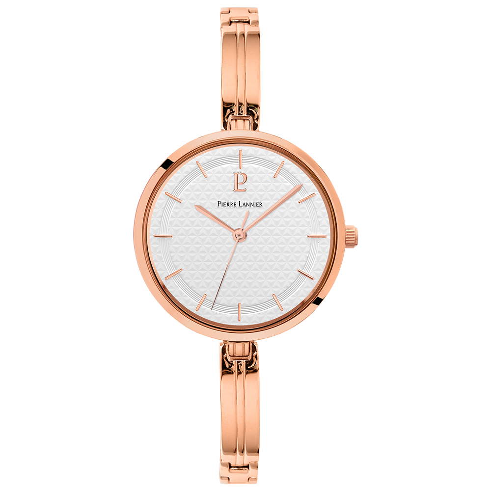 Montre femme Pierre Lannier PRETTY 048M908 – cadran blanc bracelet acier doré rose – vue de face