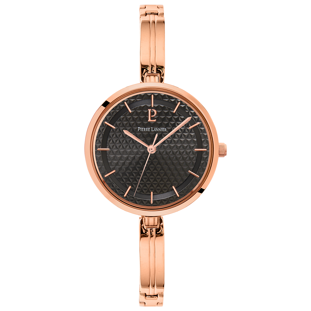 Montre femme Pierre Lannier PRETTY 048M938 – cadran noir bracelet acier doré rose – vue de face