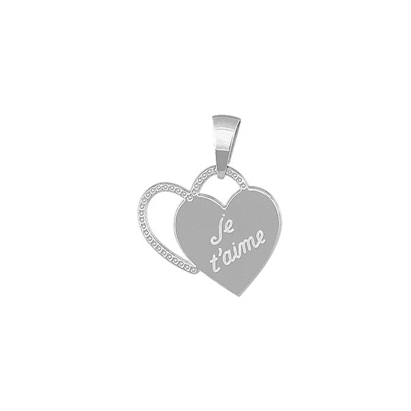 Pendentif mode doubles cœurs gravé en argent 925 rhodié