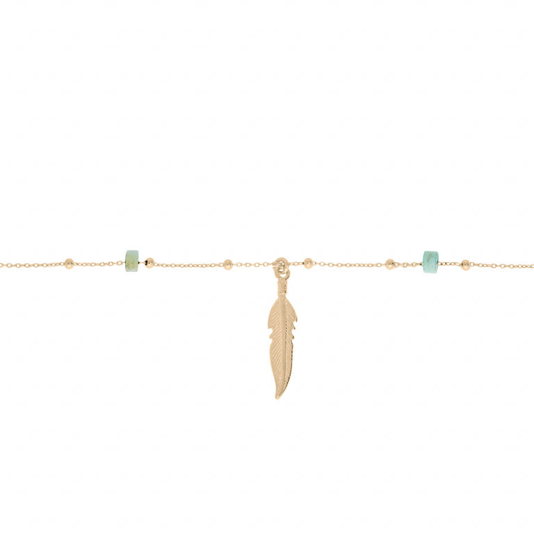 Chaîne de cheville plume et rondelles turquoise en Argent 925
