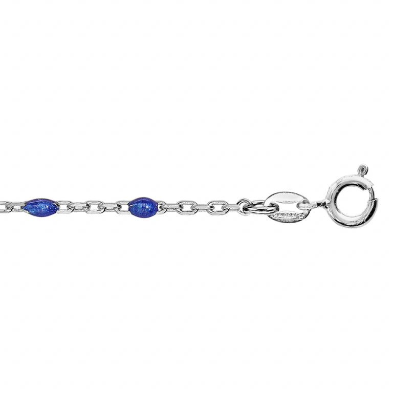 Chaîne de cheville olives en résine bleu foncé en argent 925 rhodié