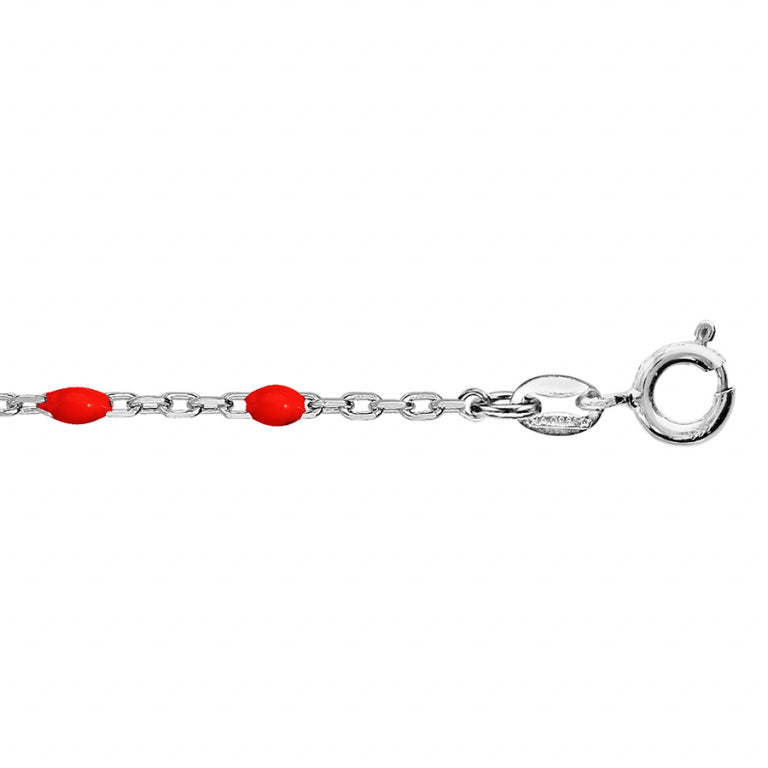 Chaîne de cheville olives en résine rouge en Argent 925 Rhodié